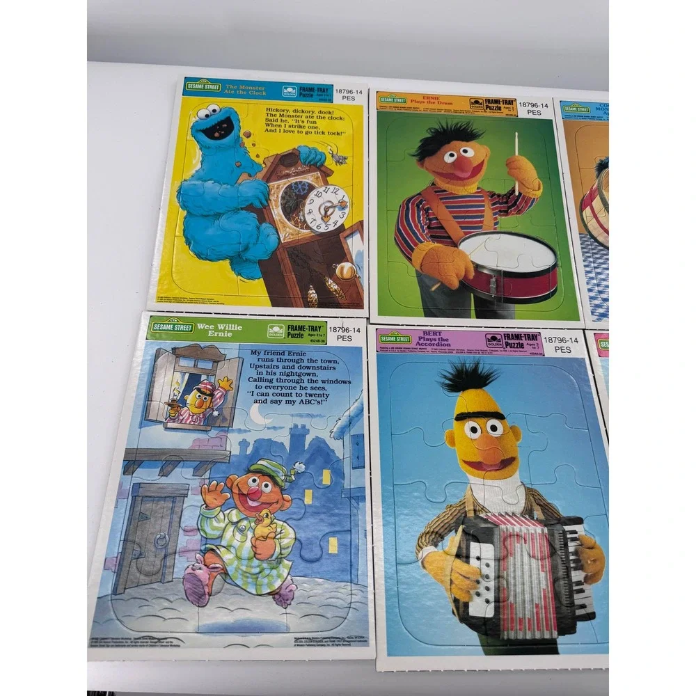 Golden Sesame Street Frame-Tray Puzzles‎ Set 8pc Kids 1986 Vintage New Big Bird